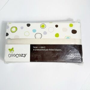 OsoCozy Pre-Folded Cloth Diapers Unisex Size 2 Natural Unbleached Cotton 6 Pack